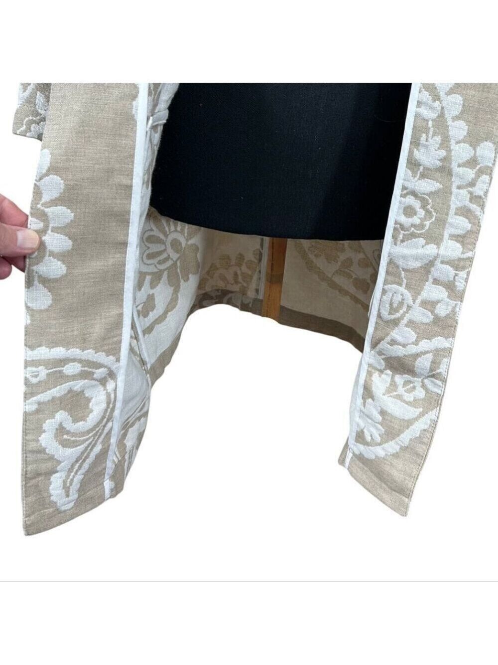 Chico's Beige White Jacquard Jacket Topper Cotton Linen Size 0 - Picture 9 of 12